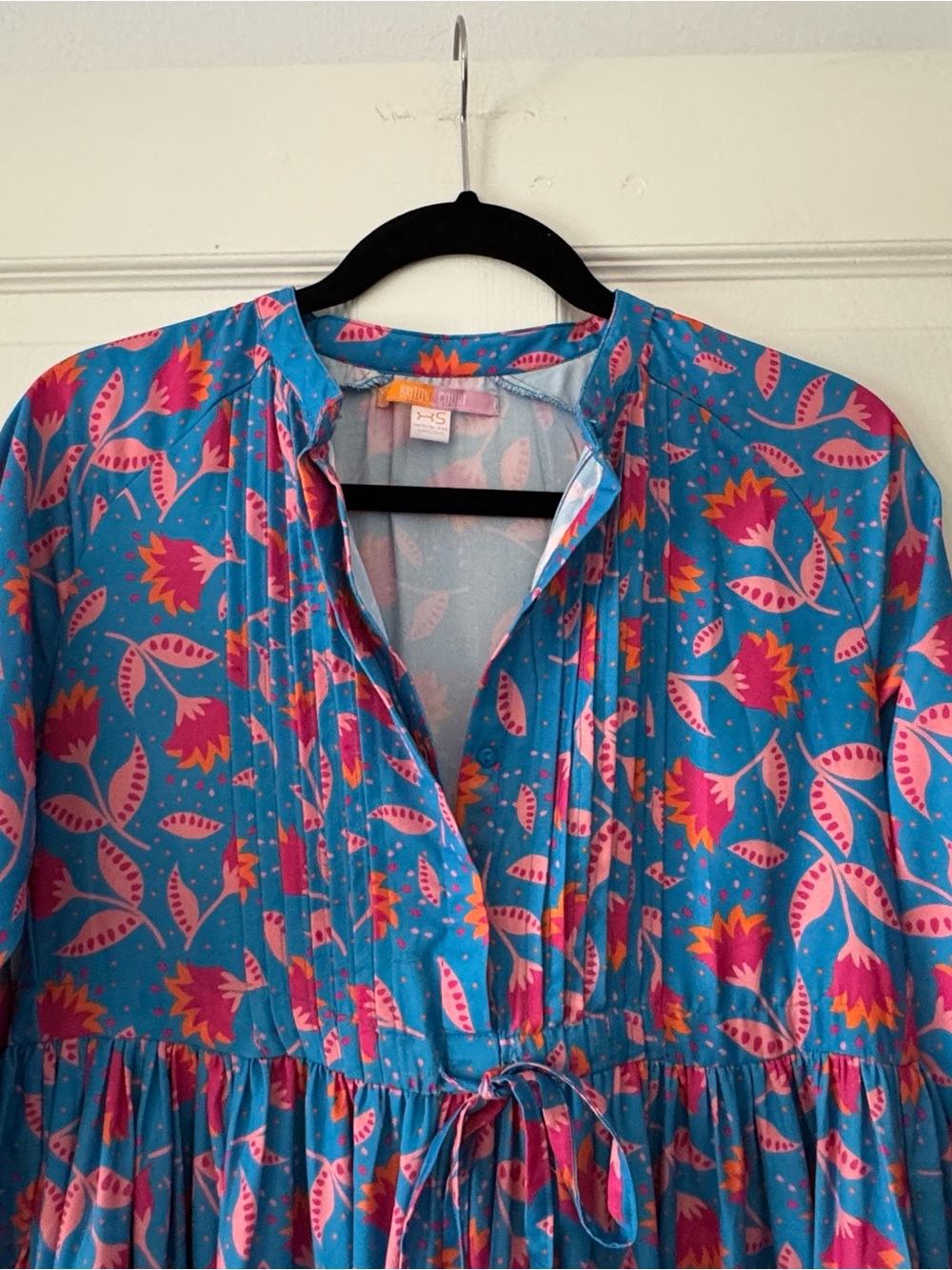 Briton Court Lotus Blue Dress with Pink Floral Print - Picture 2 of 4